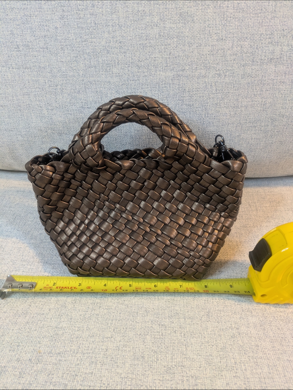 Metallic Brown Woven Mini Chain Strap Braided Handle Handbag - Picture 11 of 12